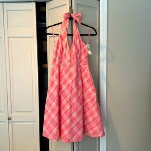 Vineyard Vines halter style pink/white plaid summer dress